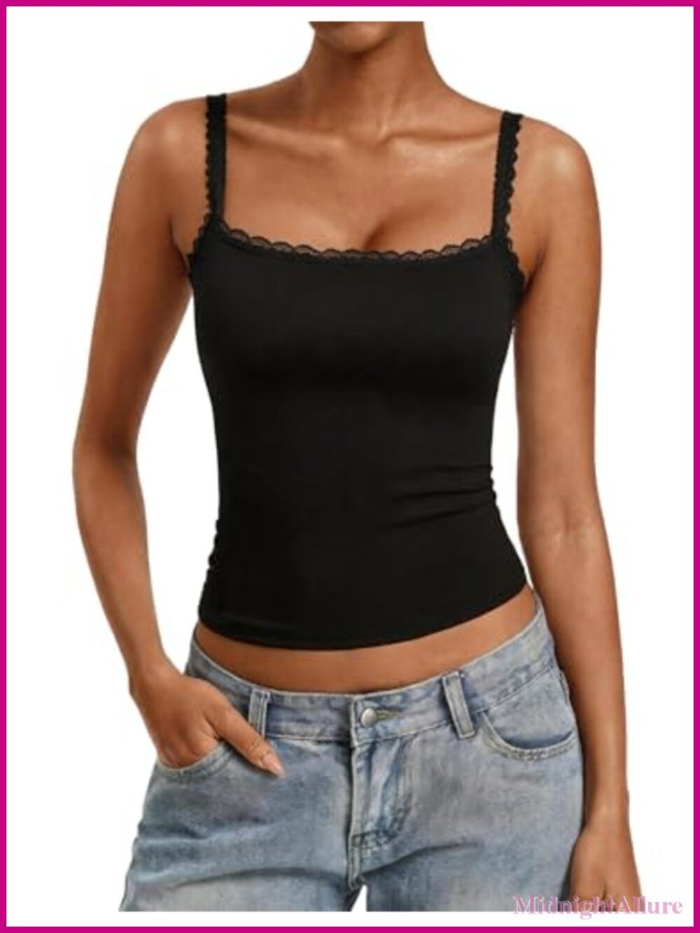 Women's Lace Trim Square Neck Camisole Tank Top Y2K Going Out Summer Sleepwear